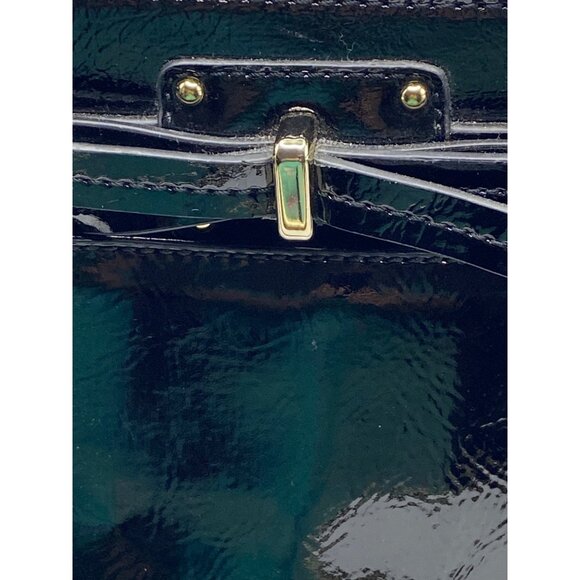 Black Patent Leather Liz Claiborne Handbag With Gold-Tone Hardware & Double Hand - Picture 3 of 16